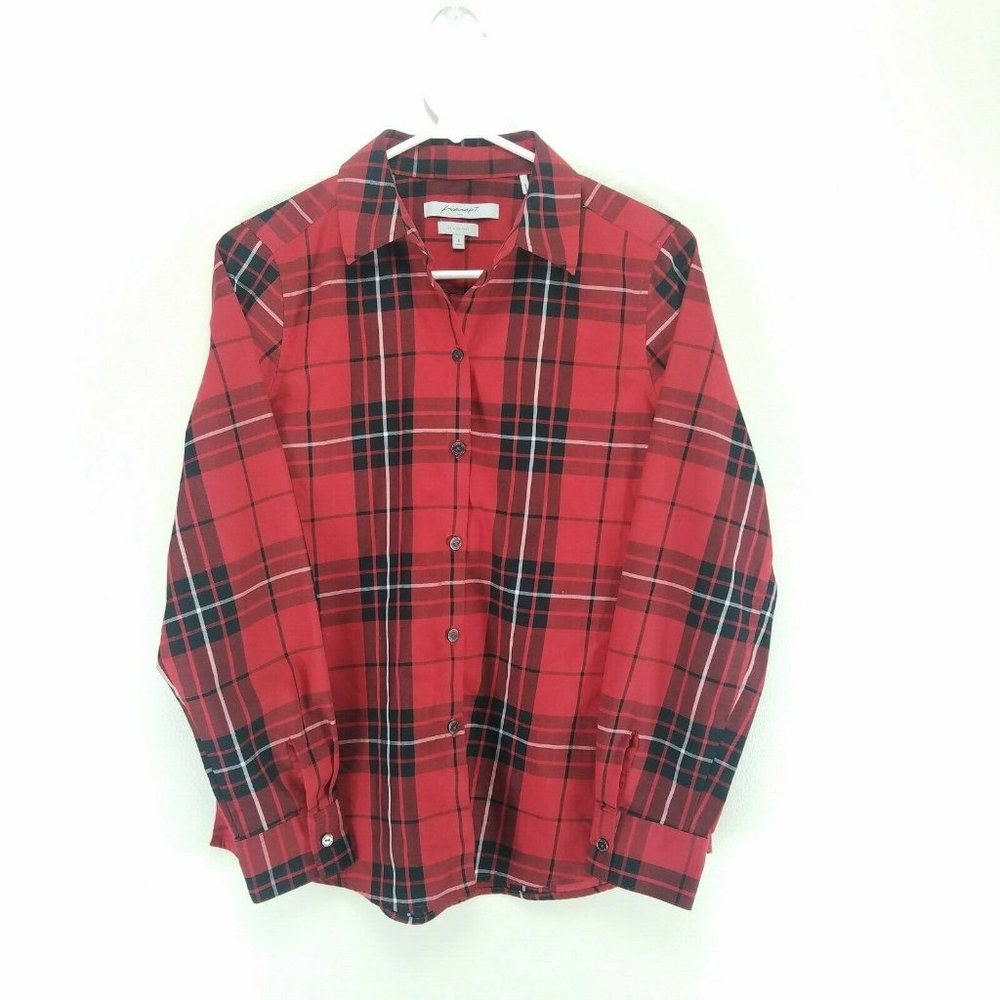 Foxcroft Wrinkle Free Red Plaid Button Up Shirt 6